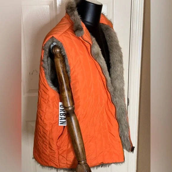 Urban Outfitters reversible Faux Rabbit Fur Vest unisex XL Brown Y2K - Picture 7 of 11